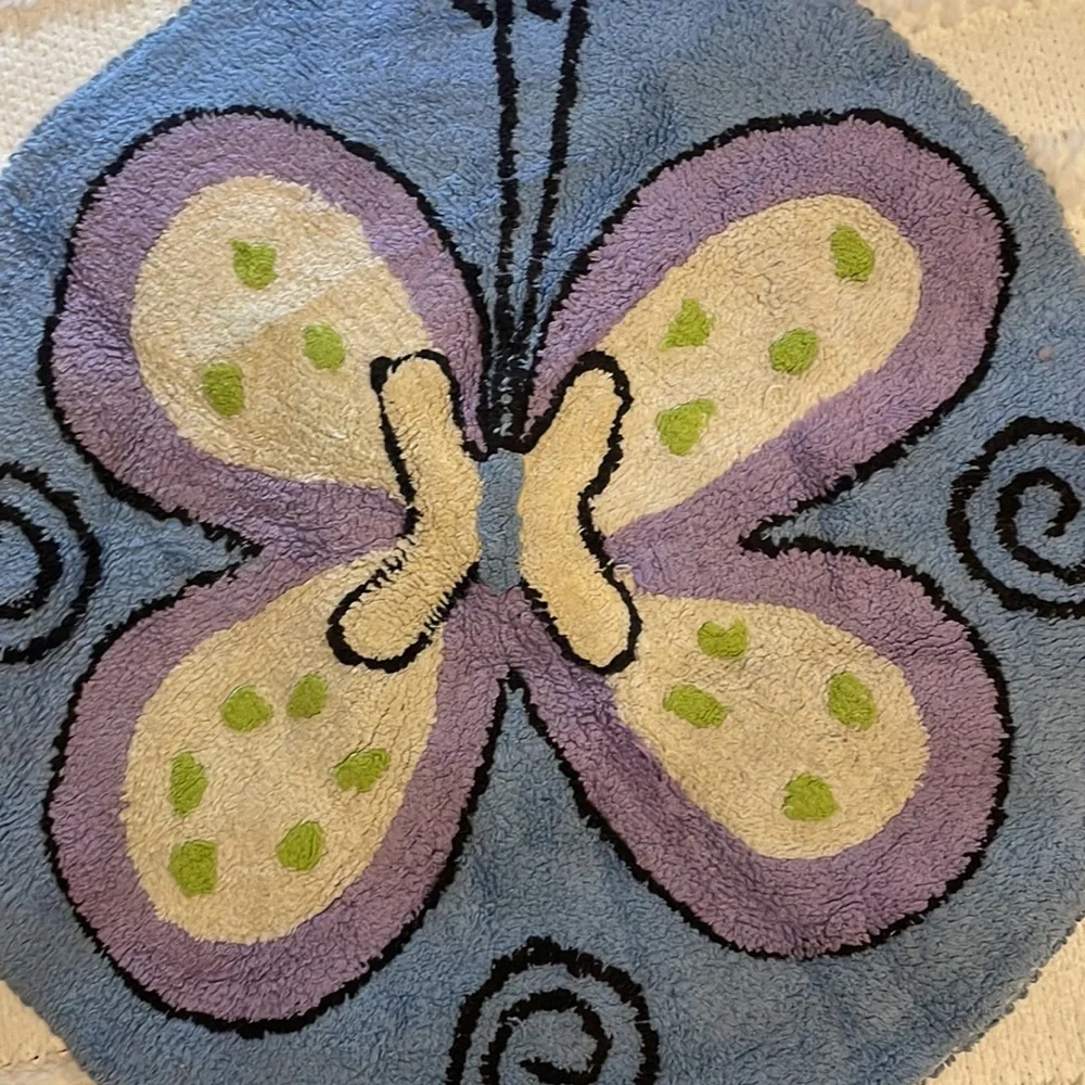 Vintage Y2K Butterfly rug blue circle carpet - Picture 2 of 3